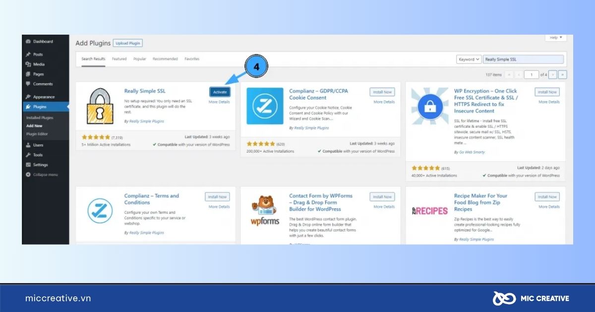 Chọn Active để kích hoạt plugin