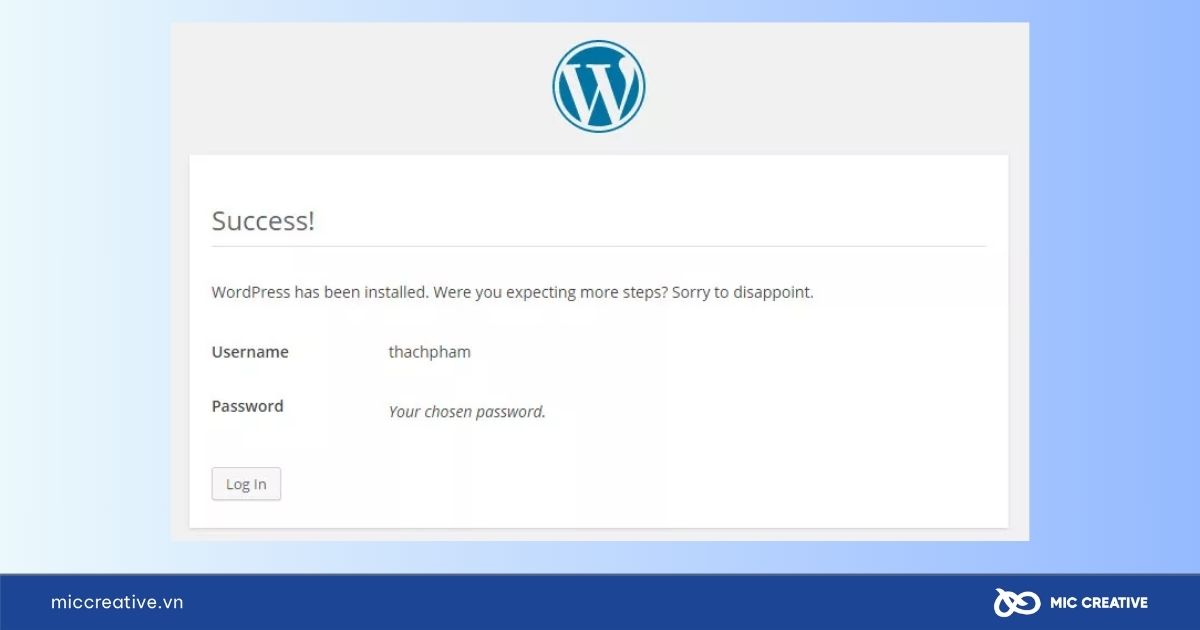 Chọn Log In để đăng nhập vào bảng quản trị WordPress