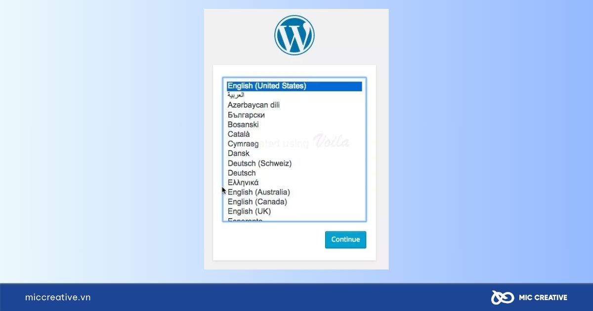 Chọn ngôn ngữ khi cài đặt WordPress