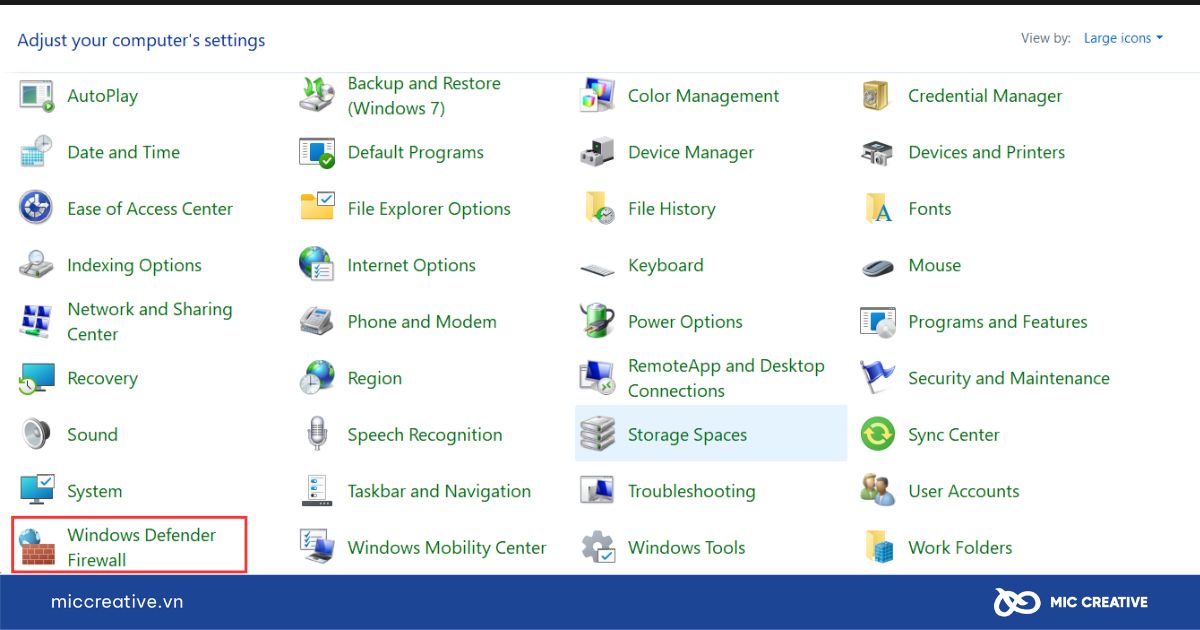 chọn Windows Defender Firewall