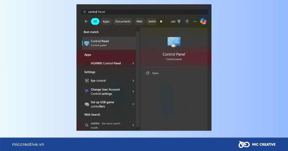 Gõ từ khóa "Control Panel"