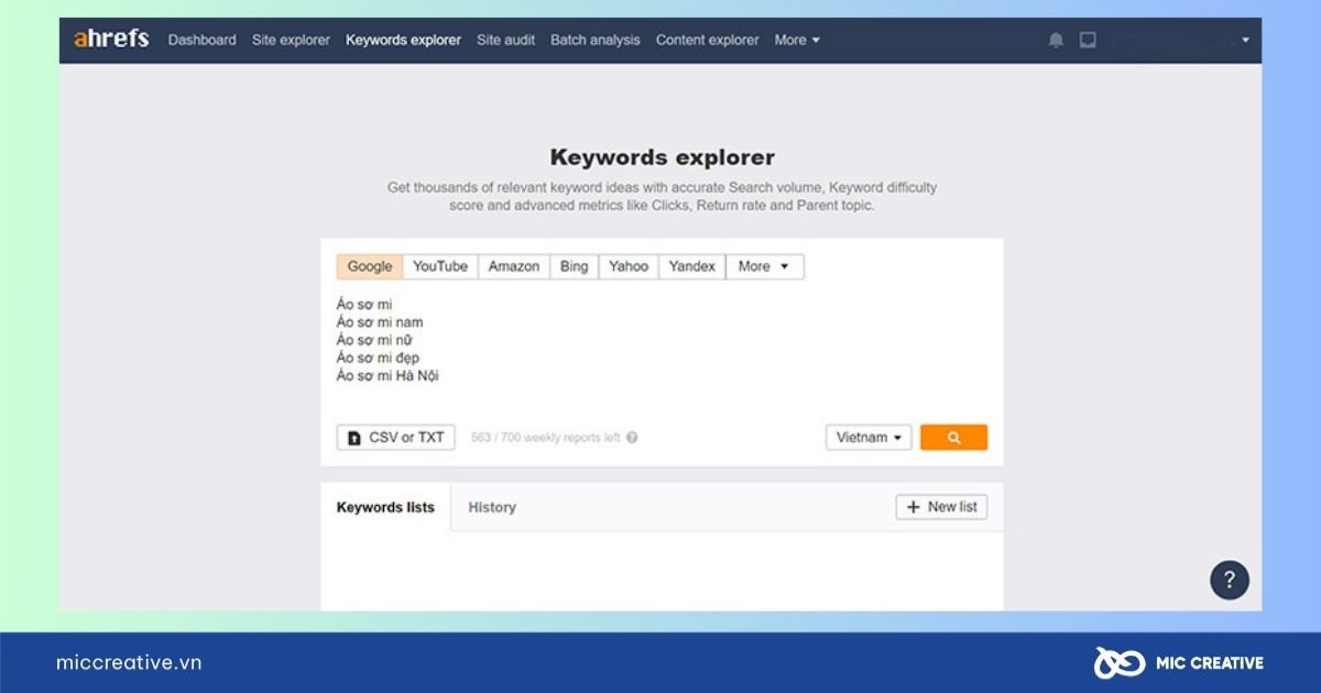 Khám phá từ khóa với Keyword Explorer