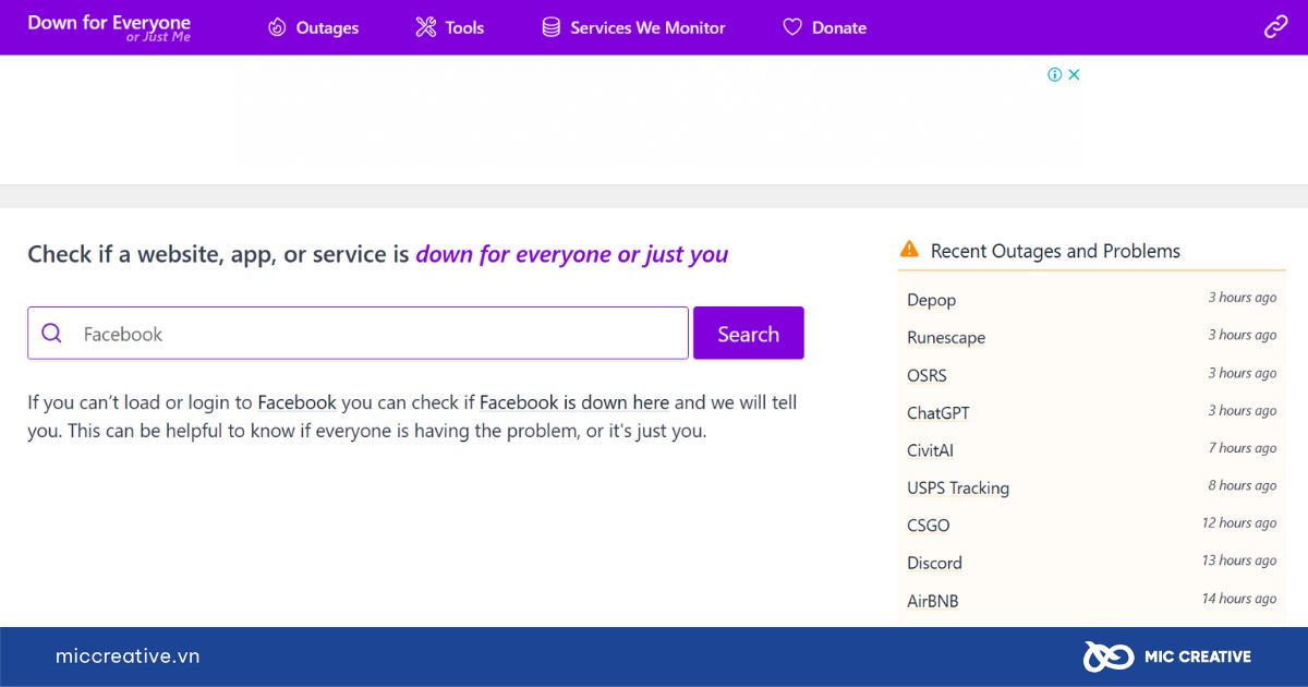 Kiểm tra website bằng công cụ Down For Everyone Or Just Me