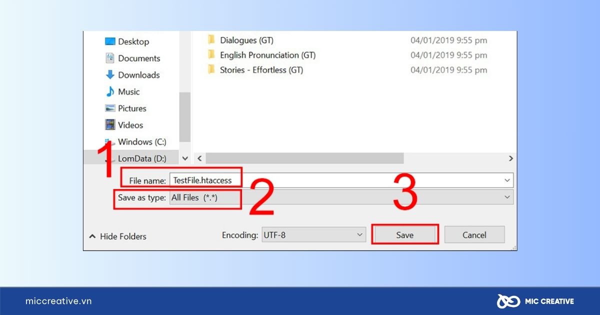 Lưu tệp file với tên .htaccess