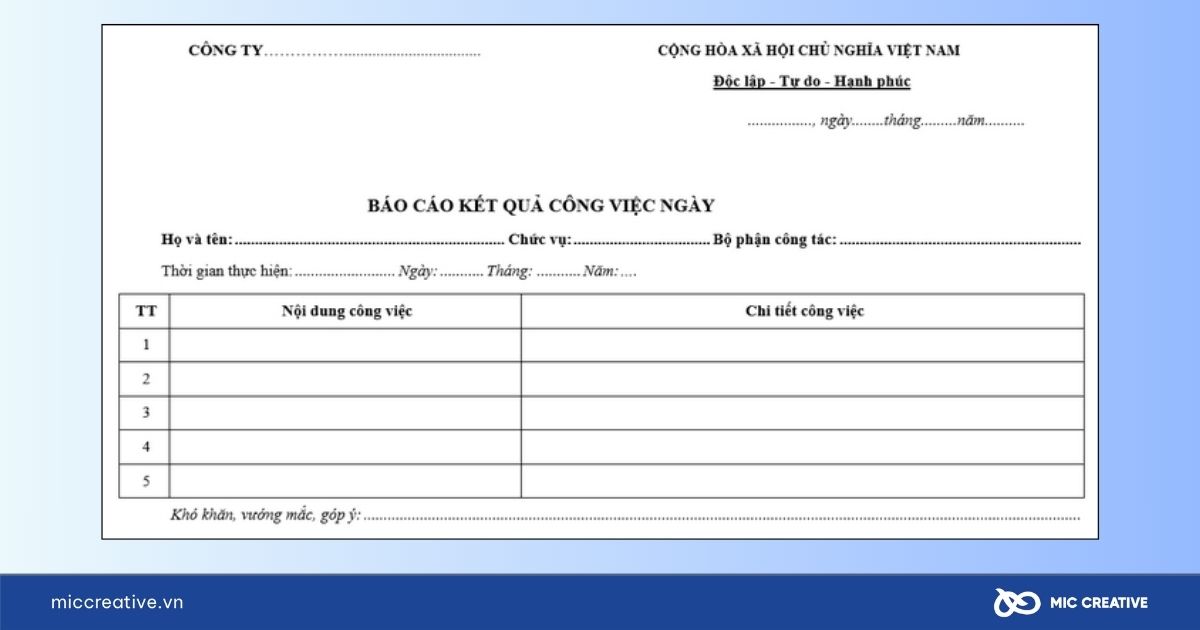 Mẫu báo cáo công việc bằng Word