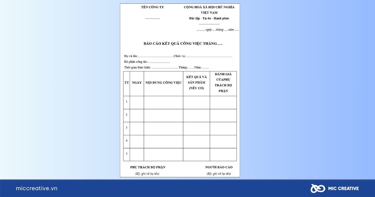 Mẫu báo cáo công việc bằng Word