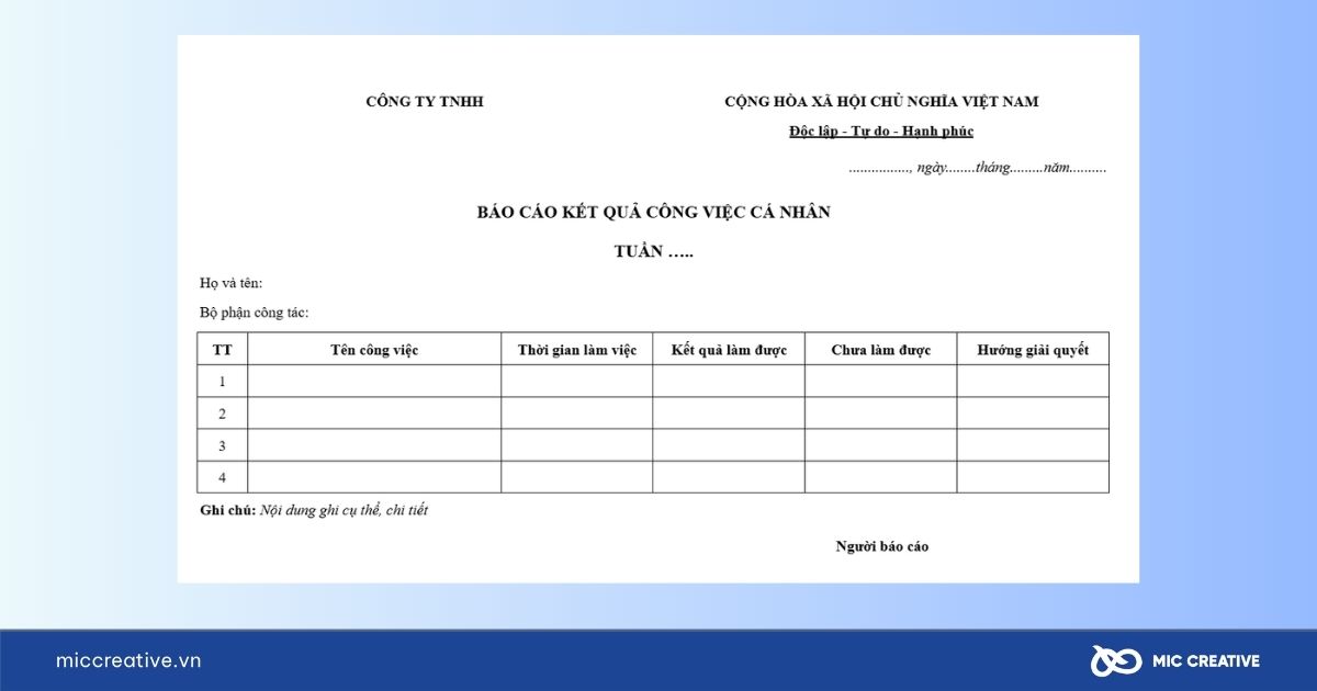 Mẫu báo cáo công việc bằng Word