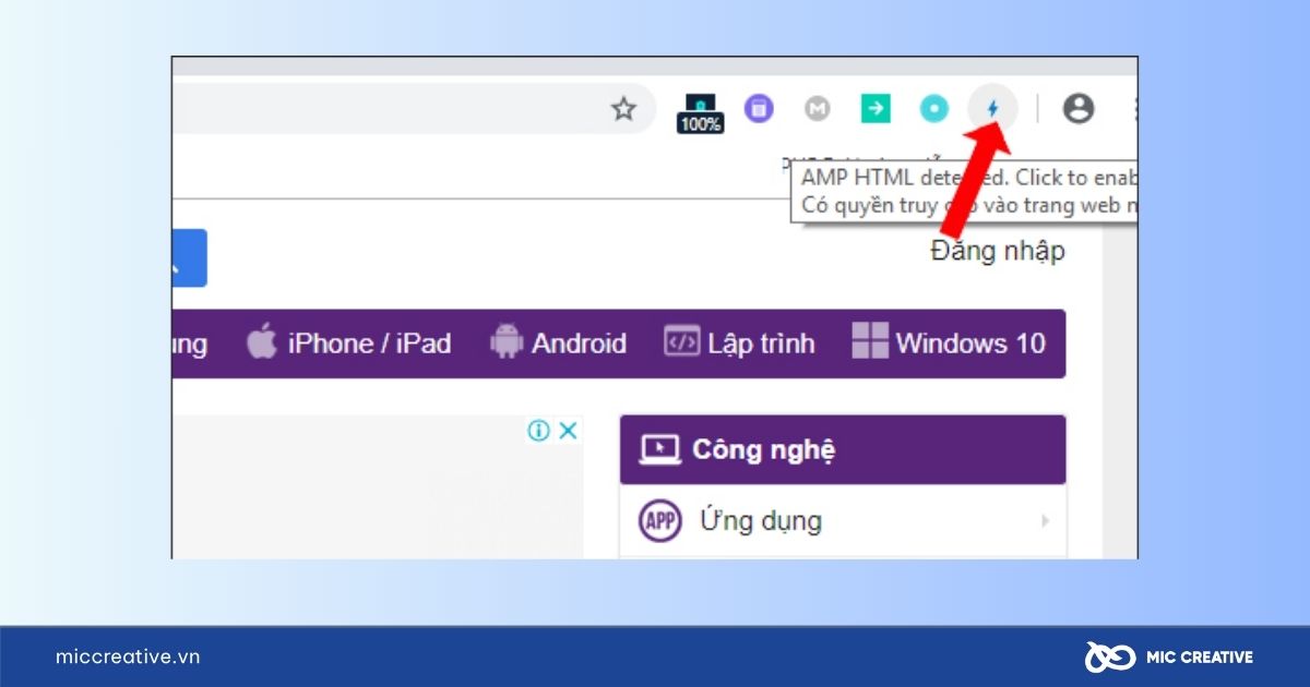 Tiện ích AMP Browser Extension sau khi được cài đặt