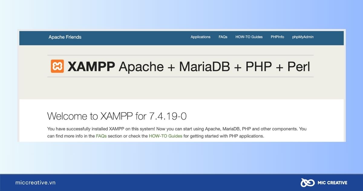 Trang chào mừng của XAMPP