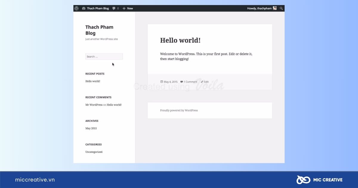 Trang chủ website sau khi cài WordPress