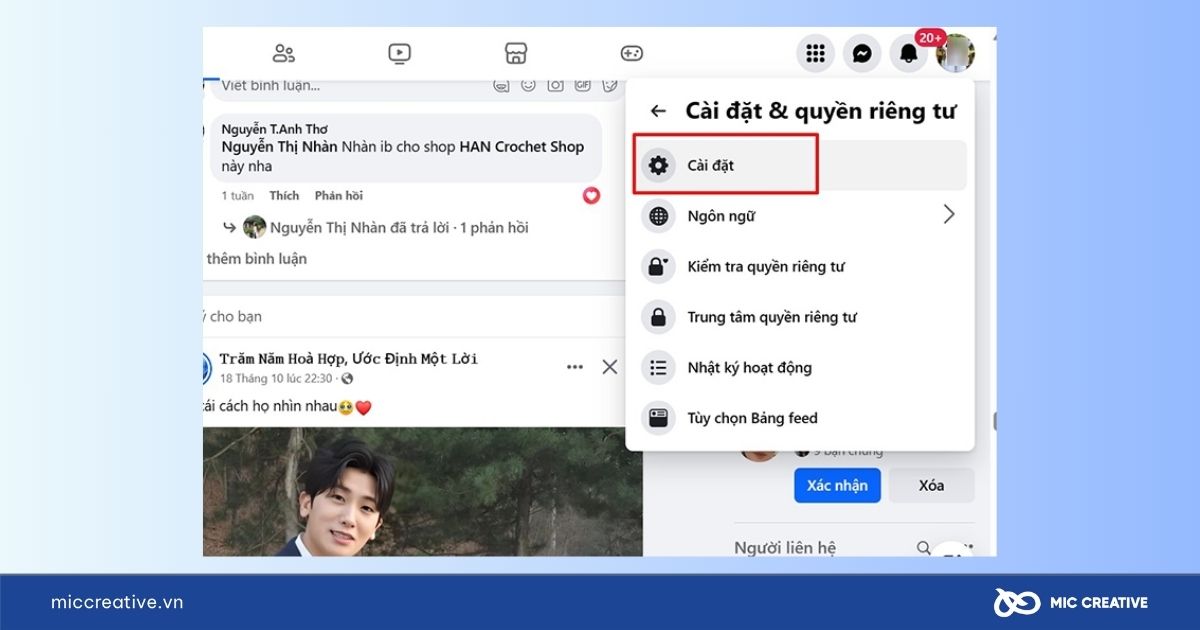 Chọn Cài đặt từ danh sách