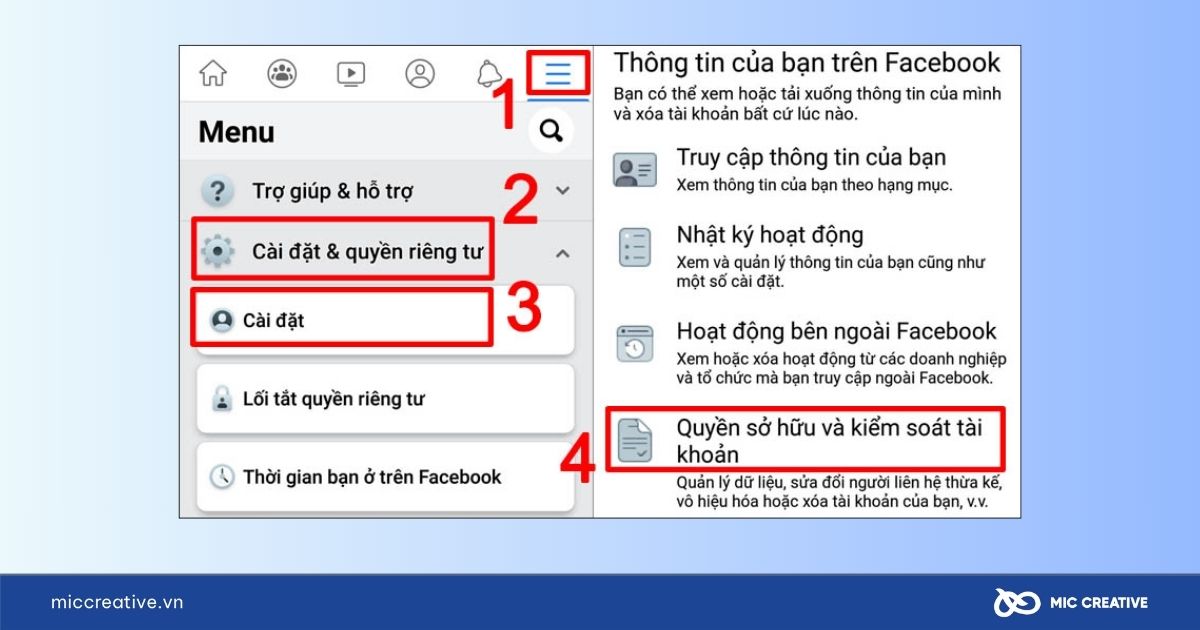 Chọn đến Quyền sở hữu và kiểm soát tài khoản trong Cài đặt