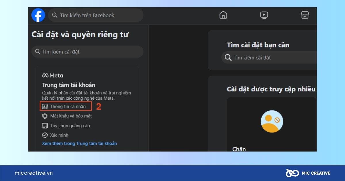 Chọn mục thông tin cá nhân