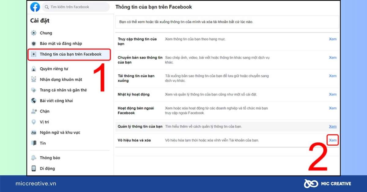 vô hiệu hóa tài khoản Facebook