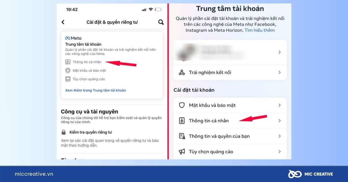 Chọn Thông tin cá nhân