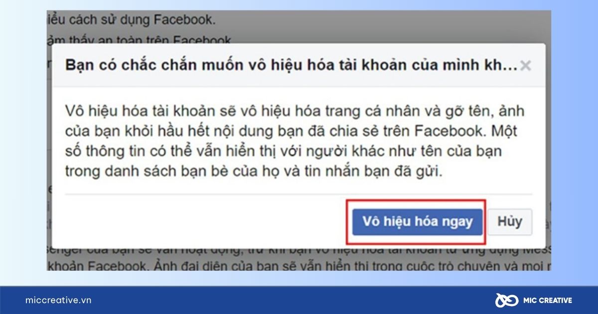 Chọn Vô hiệu hóa ngay