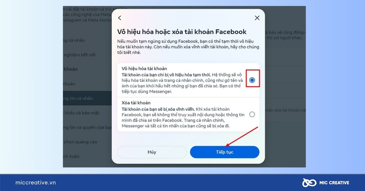 Tick vào ô Vô hiệu hóa tài khoản