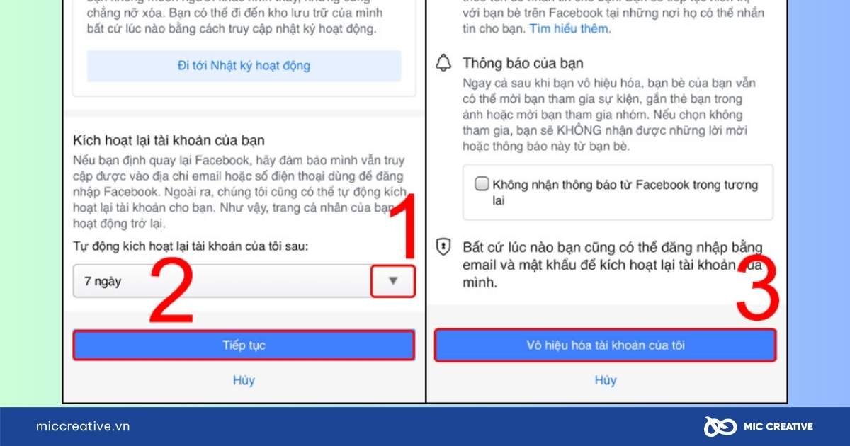 vô hiệu hóa tài khoản Facebook