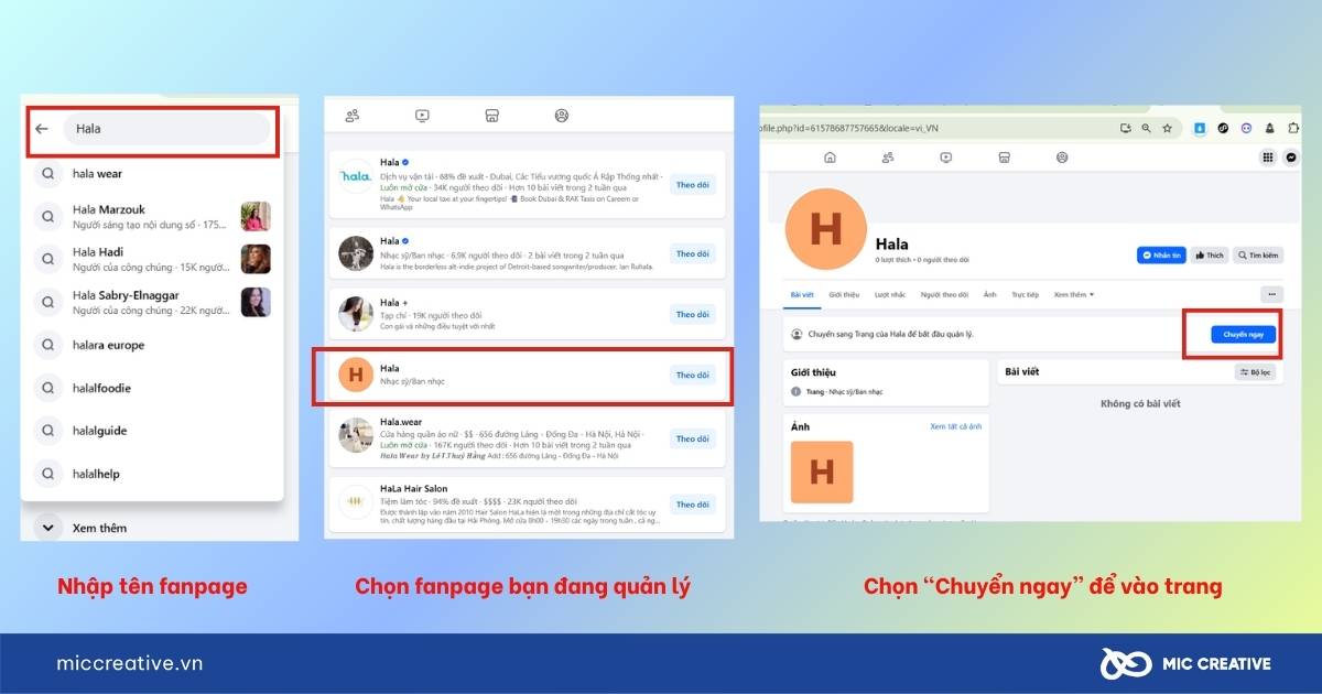 cách vào fanpage trên facebook