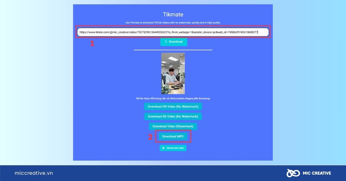 Chuyển video TikTok sang MP3 bằng website TikMate