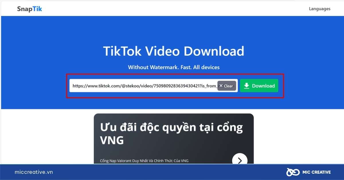tải video tiktok không logo