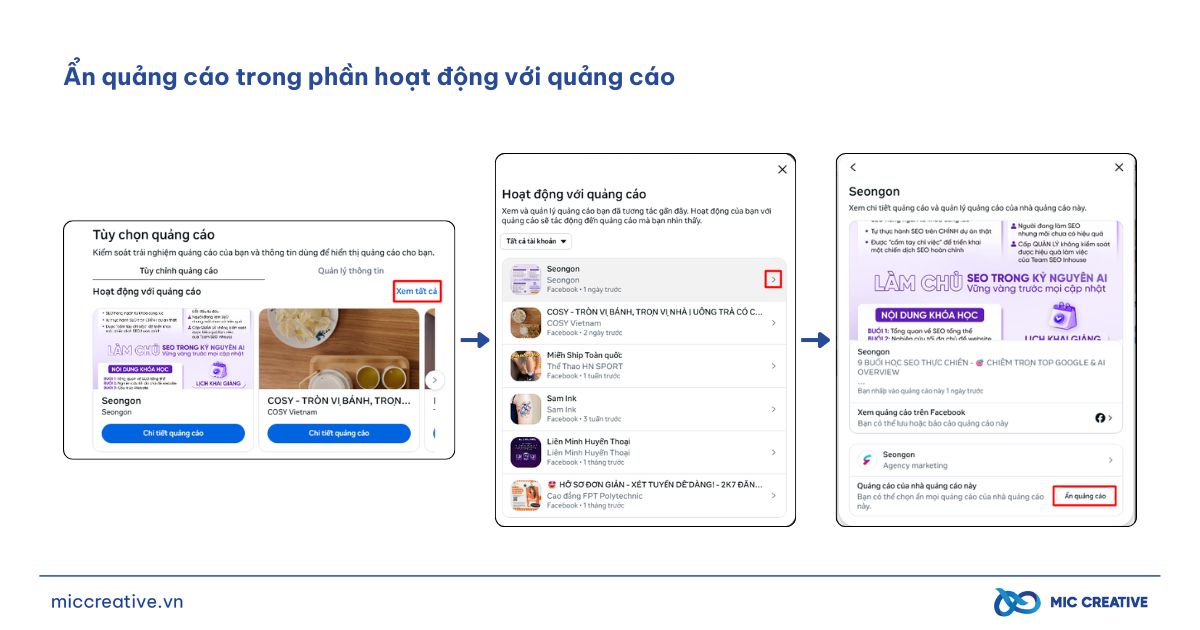Ẩn quảng cáo trong phần hoạt động với quảng cáo