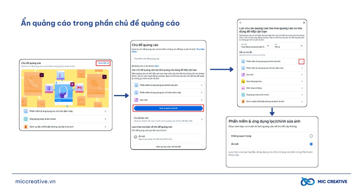 Ẩn quảng cáo trong phần chủ đề quảng cáo 