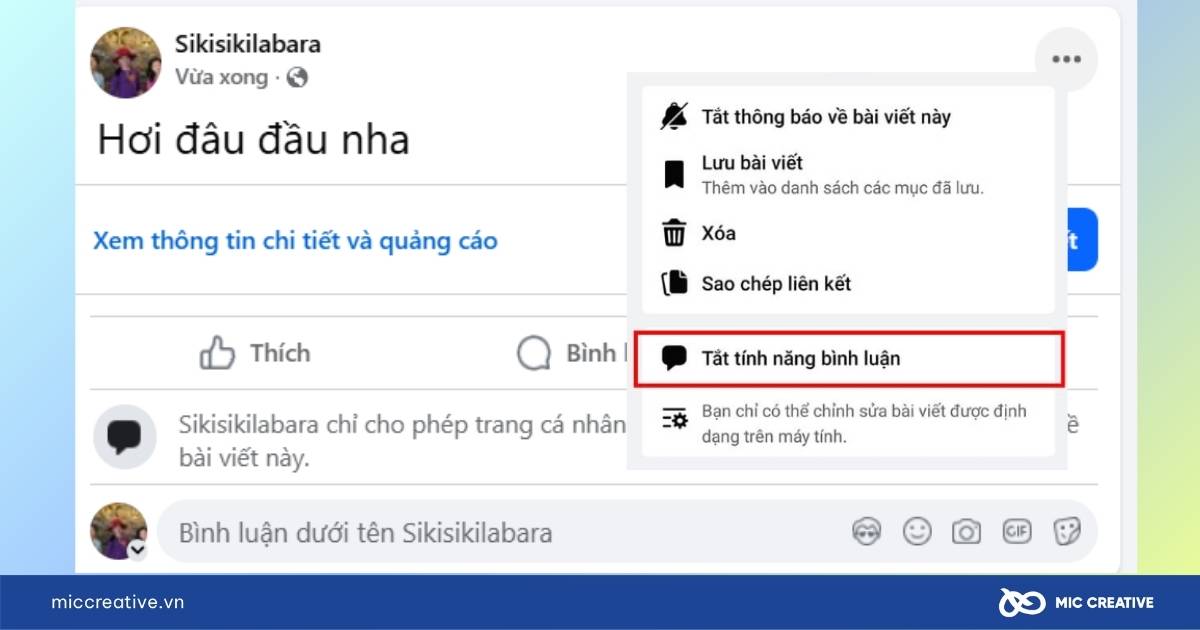 cách tắt bình luận trên fanpage facebook