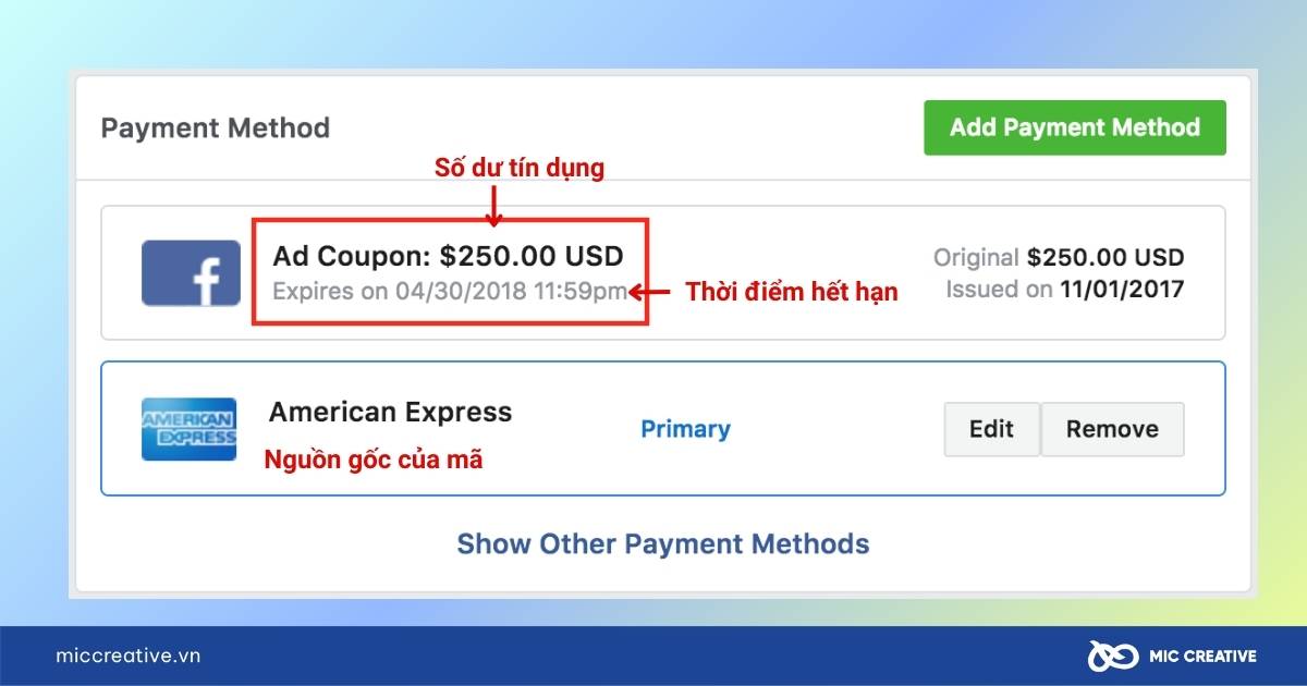 mã tín dụng quảng cáo facebook là gì