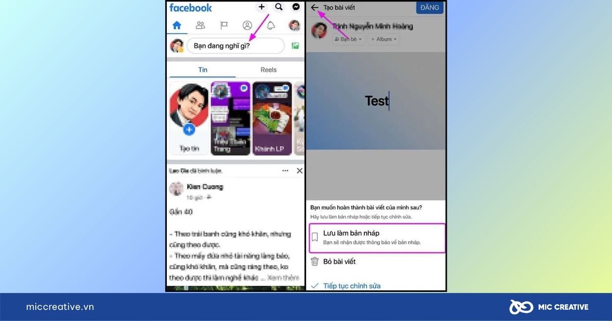 bản nháp trên facebook cá nhân lưu ở đâu