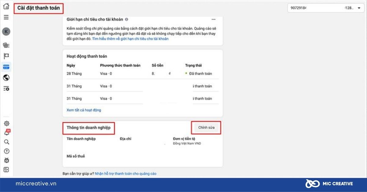 hóa đơn quảng cáo facebook