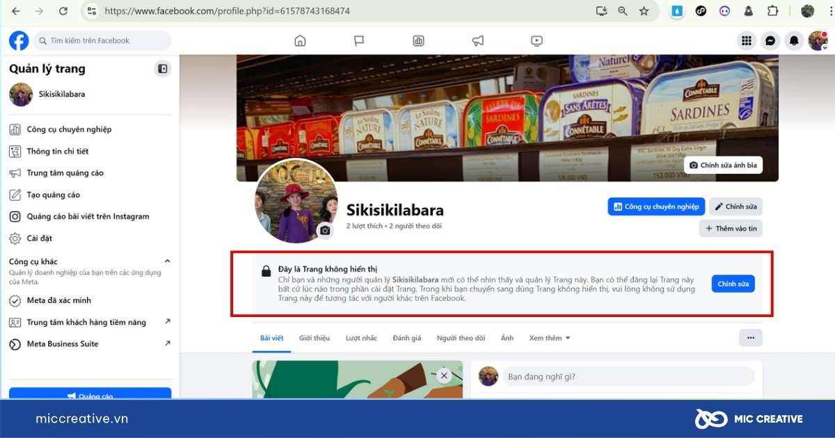 cách ẩn trang fanpage trên facebook