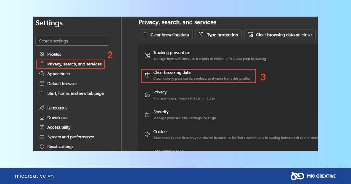 Chọn Clear browsing data