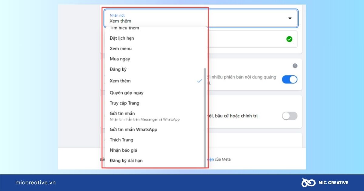 Chọn loại nút kêu gọi hành động (CTA)