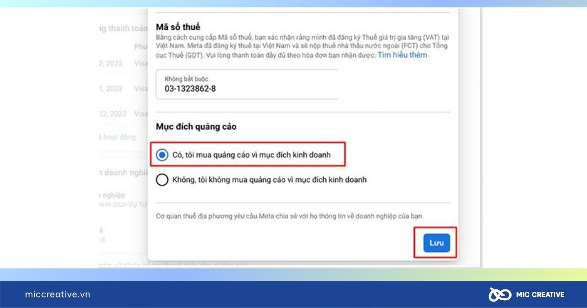 hóa đơn quảng cáo facebook