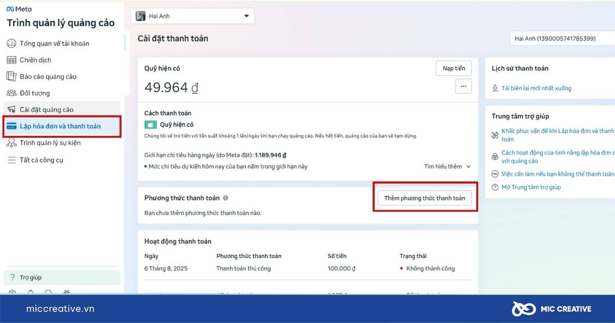 Thanh toán quảng cáo Facebook