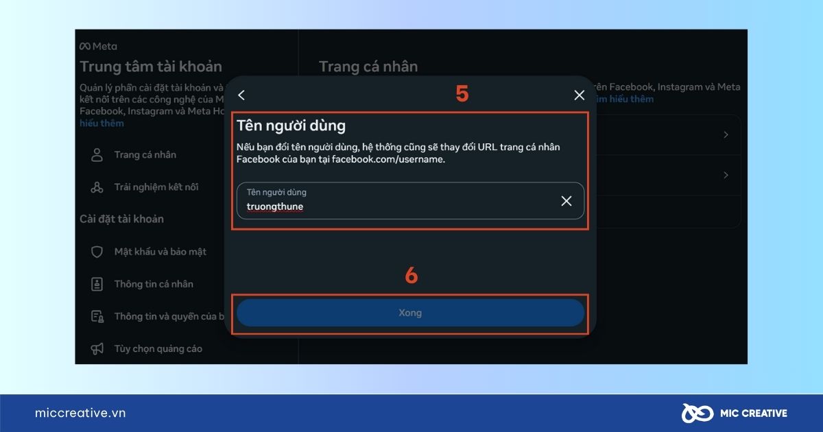 Đổi Tên người dùng và nhấn Xong để hoàn tất