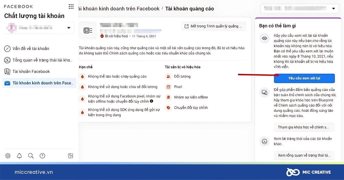 tài khoản facebook bị hạn chế quảng cáo