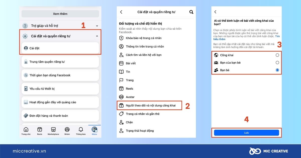 Khóa bình luận trên Facebook cá nhân trên diện thoại