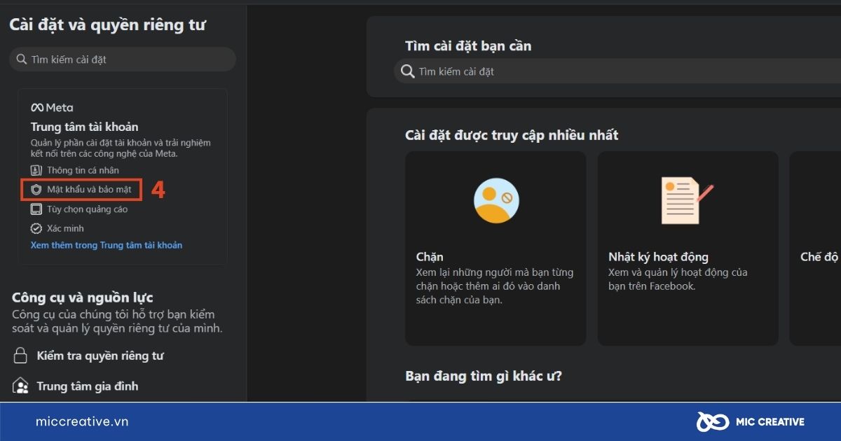 Chọn Mật khẩu và bảo mật