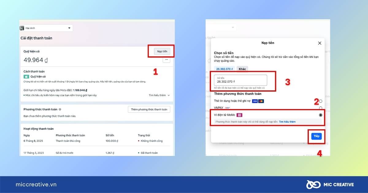 nạp tiền quảng cáo facebook