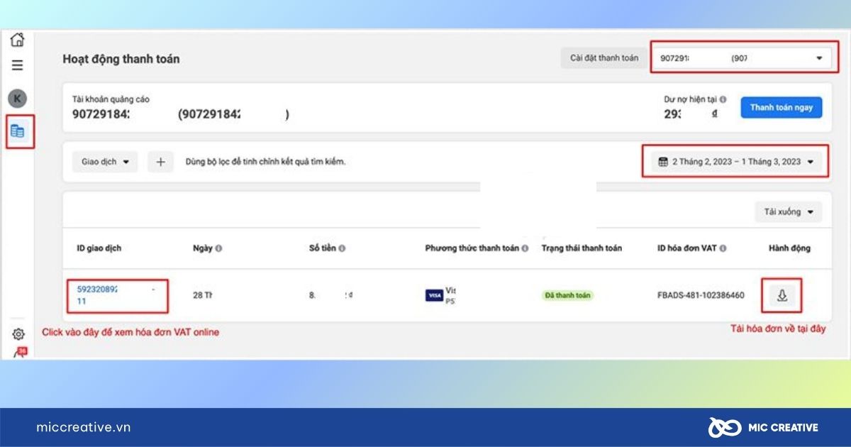 hóa đơn quảng cáo facebook