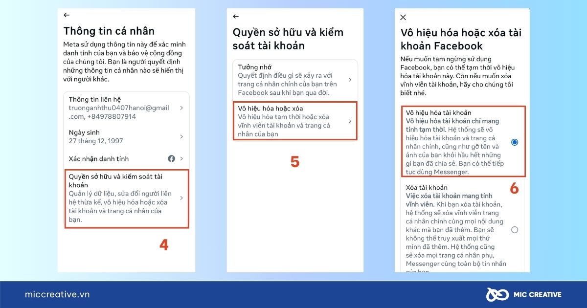 Chọn Vô hiệu hóa tài khoản