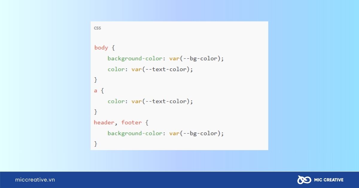 Áp dụng biến màu vào các thành phần của website
