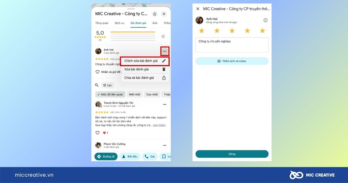 cách đánh giá 5 sao trên google