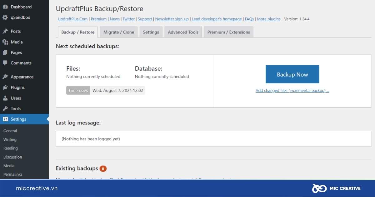 sao lưu trang web WordPress