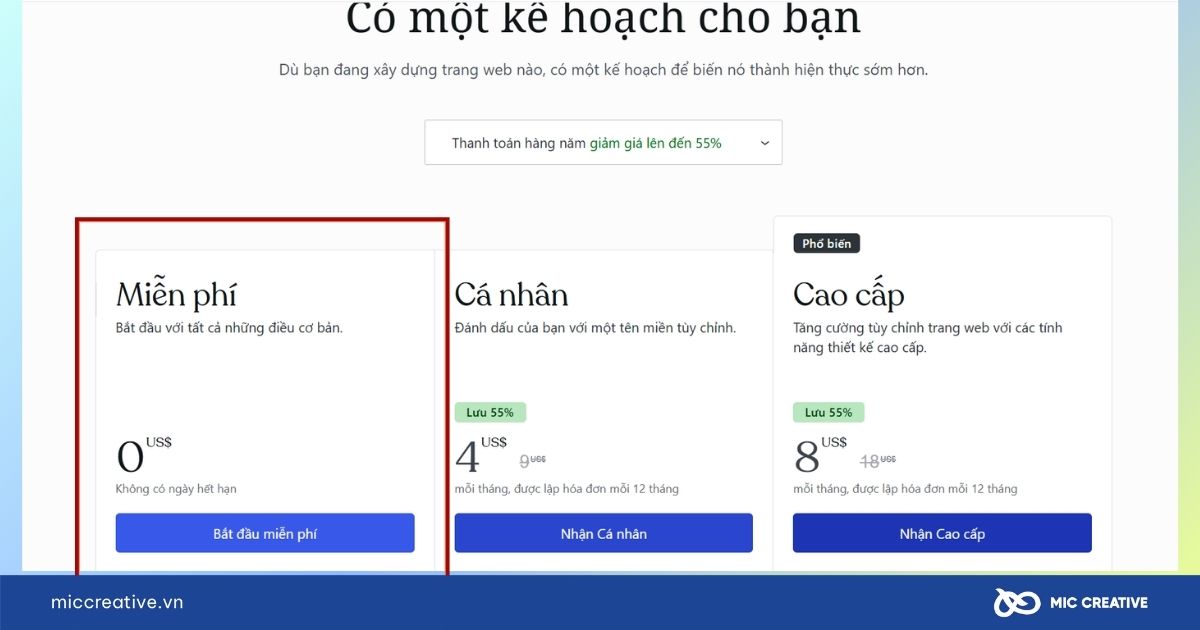 Chọn gói miễn phí 