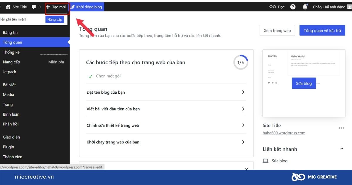 Chọn tạo mới để tạo bài viết 