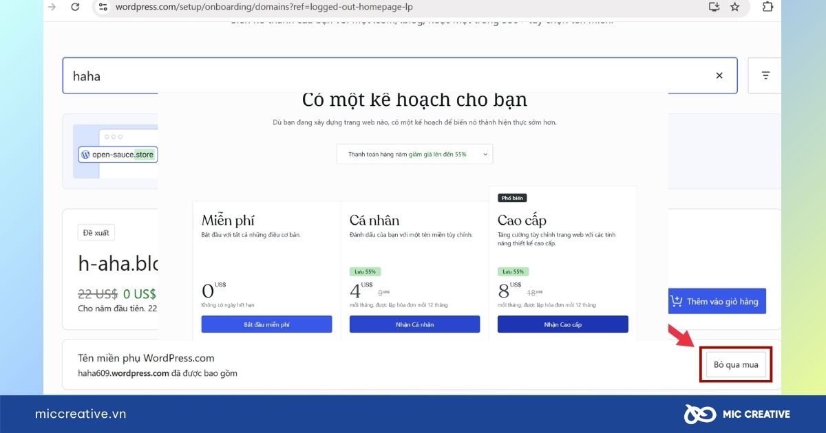Chọn tên miền miễn phí