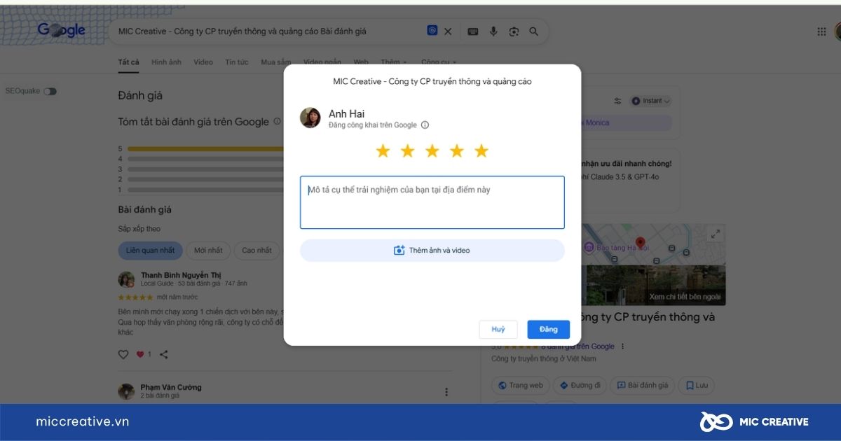 cách đánh giá 5 sao trên google